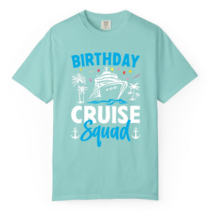 Birthday Cruise Squad Shirt - Tropical Birthday Cruise Apparel (Comfort Color) in Chalky Mint - Birthday Cruise Squad Shirt with Ship Palm Trees Balloons Nautical Icons