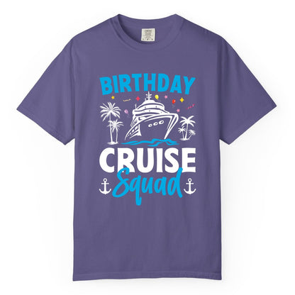 Birthday Cruise Squad Shirt - Tropical Birthday Cruise Apparel (Comfort Color) in Grape - Birthday Cruise Squad Shirt with Ship Palm Trees Balloons Nautical Icons
