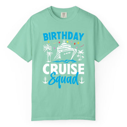 Birthday Cruise Squad Shirt - Tropical Birthday Cruise Apparel (Comfort Color) in Island Reef - Birthday Cruise Squad Shirt with Ship Palm Trees Balloons Nautical Icons