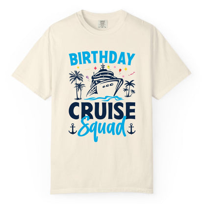 Birthday Cruise Squad Shirt - Tropical Birthday Cruise Apparel (Comfort Color) in Ivory - Birthday Cruise Squad Shirt with Ship Palm Trees Balloons Nautical Icons