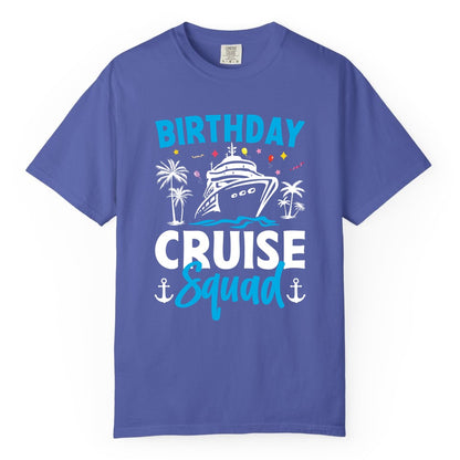 Birthday Cruise Squad Shirt - Tropical Birthday Cruise Apparel (Comfort Color) in Periwinkle - Birthday Cruise Squad Shirt with Ship Palm Trees Balloons Nautical Icons
