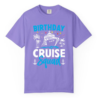 Birthday Cruise Squad Shirt - Tropical Birthday Cruise Apparel (Comfort Color) in Violet - Birthday Cruise Squad Shirt with Ship Palm Trees Balloons Nautical Icons