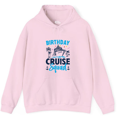 Birthday Cruise Squad Shirt - Tropical Birthday Cruise Apparel (Hoodie) in Light Pink - Birthday Cruise Squad Shirt with Ship Palm Trees Balloons Nautical Icons