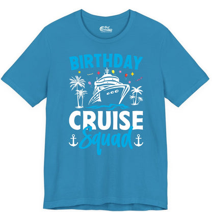 Birthday Cruise Squad Shirt - Tropical Birthday Cruise Apparel (Premium Tee) in Aqua - Birthday Cruise Squad Shirt with Ship Palm Trees Balloons Nautical Icons