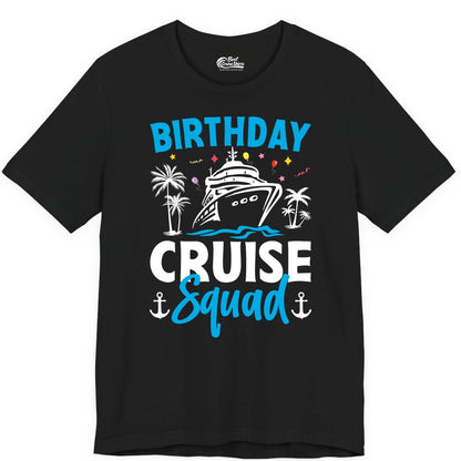 Birthday Cruise Squad Shirt - Tropical Birthday Cruise Apparel (Premium Tee) in Black - Birthday Cruise Squad Shirt with Ship Palm Trees Balloons Nautical Icons