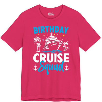 Birthday Cruise Squad Shirt - Tropical Birthday Cruise Apparel (Premium Tee) in Fuchsia - Birthday Cruise Squad Shirt with Ship Palm Trees Balloons Nautical Icons