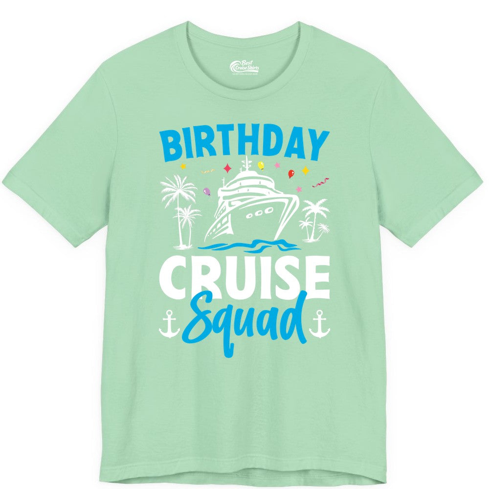 Birthday Cruise Squad Shirt - Tropical Birthday Cruise Apparel (Premium Tee) in Mint - Birthday Cruise Squad Shirt with Ship Palm Trees Balloons Nautical Icons