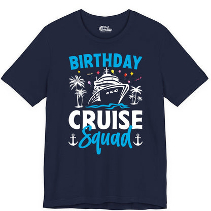 Birthday Cruise Squad Shirt - Tropical Birthday Cruise Apparel (Premium Tee) in Navy - Birthday Cruise Squad Shirt with Ship Palm Trees Balloons Nautical Icons