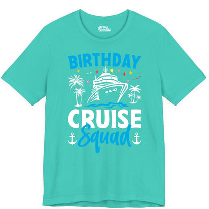 Birthday Cruise Squad Shirt - Tropical Birthday Cruise Apparel (Premium Tee) in Teal - Birthday Cruise Squad Shirt with Ship Palm Trees Balloons Nautical Icons