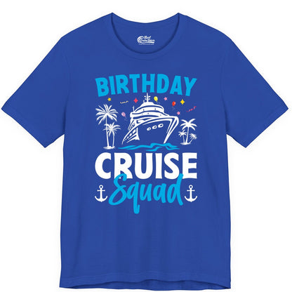 Birthday Cruise Squad Shirt - Tropical Birthday Cruise Apparel (Premium Tee) in True Royal - Birthday Cruise Squad Shirt with Ship Palm Trees Balloons Nautical Icons