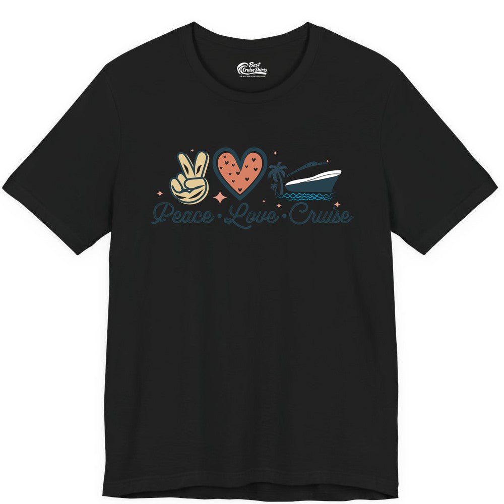 Peace Love Cruise Shirt - Fun Family Cruise Vacation Group Tee (Premium Tee) in Black - Peace Love Cruise Shirt - Retro Hand Sign Heart Ship Group Tee