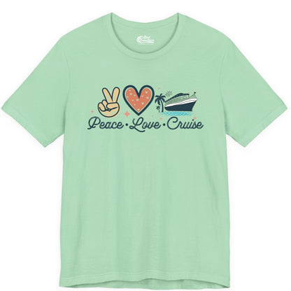 Peace Love Cruise Shirt - Fun Family Cruise Vacation Group Tee (Premium Tee) in Mint - Peace Love Cruise Shirt - Retro Hand Sign Heart Ship Group Tee