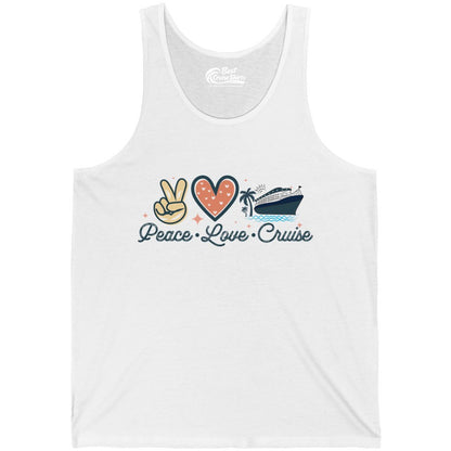 Peace Love Cruise Shirt - Fun Family Cruise Vacation Group Tee (Tank Top) in White - Peace Love Cruise Shirt - Retro Hand Sign Heart Ship Group Tee