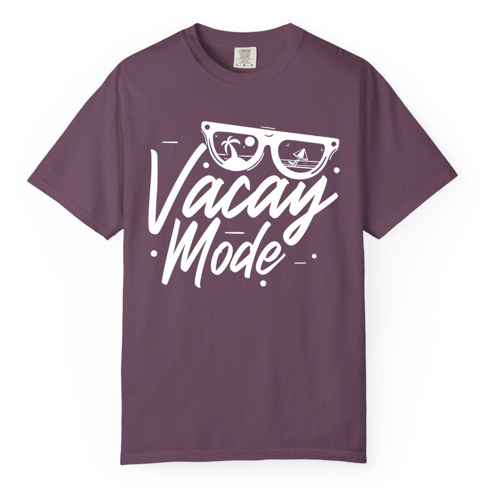 Vacay Mode Shirt - Beach Vacation Shirt for Summer Travel Adventures (Comfort Color) in Berry - Vacay Mode Shirt - Sunglasses Beach Scene Summer Travel Tee