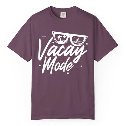 Vacay Mode Shirt - Beach Vacation Shirt for Summer Travel Adventures (Comfort Color) in Berry - Vacay Mode Shirt - Sunglasses Beach Scene Summer Travel Tee