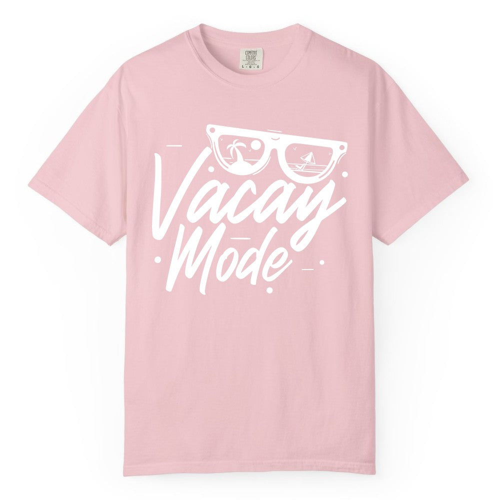 Vacay Mode Shirt - Beach Vacation Shirt for Summer Travel Adventures (Comfort Color) in Blossom - Vacay Mode Shirt - Sunglasses Beach Scene Summer Travel Tee