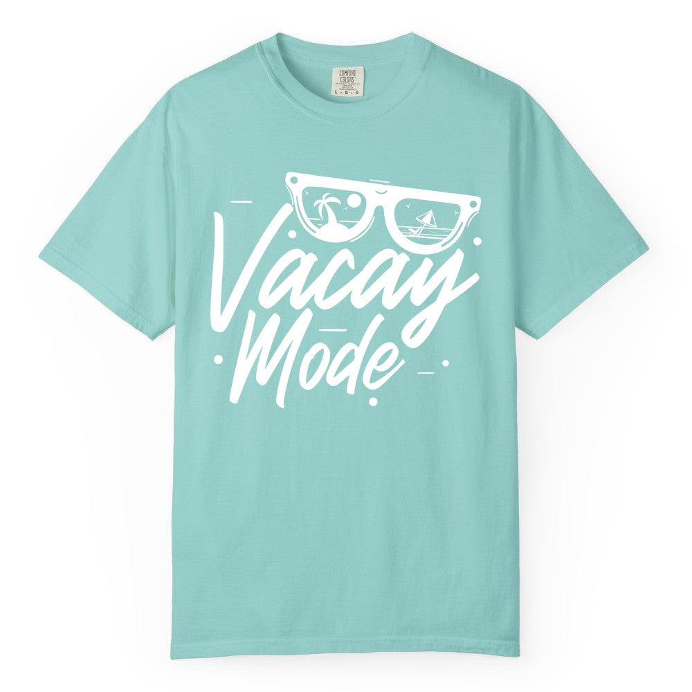 Vacay Mode Shirt - Beach Vacation Shirt for Summer Travel Adventures (Comfort Color) in Chalky Mint - Vacay Mode Shirt - Sunglasses Beach Scene Summer Travel Tee