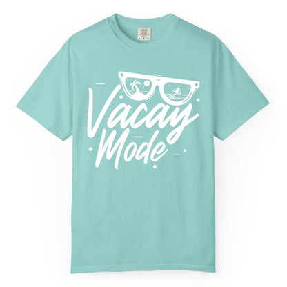 Vacay Mode Shirt - Beach Vacation Shirt for Summer Travel Adventures (Comfort Color) in Chalky Mint - Vacay Mode Shirt - Sunglasses Beach Scene Summer Travel Tee