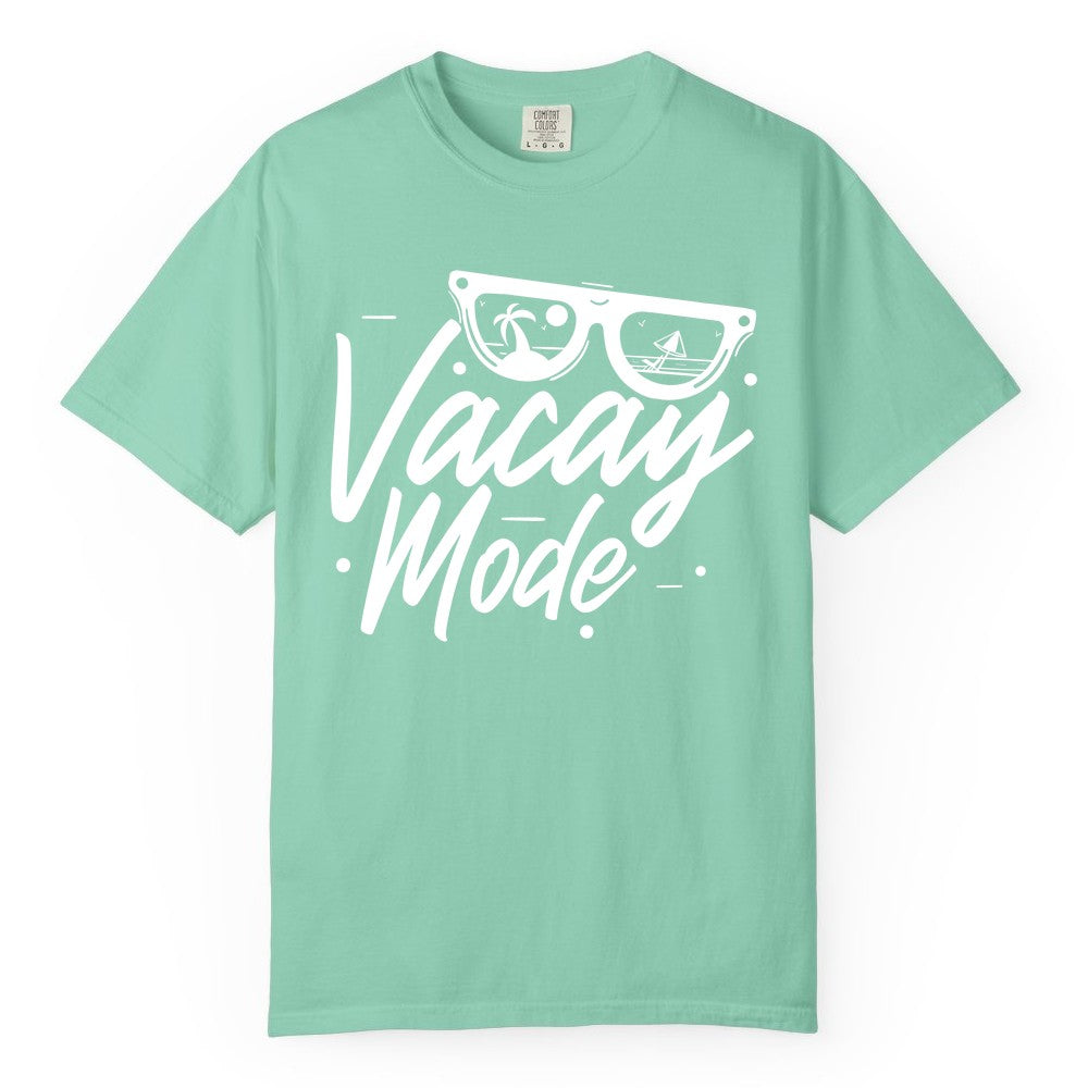 Vacay Mode Shirt - Beach Vacation Shirt for Summer Travel Adventures (Comfort Color) in Island Reef - Vacay Mode Shirt - Sunglasses Beach Scene Summer Travel Tee