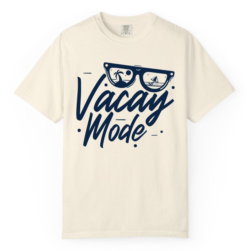Vacay Mode Shirt - Beach Vacation Shirt for Summer Travel Adventures (Comfort Color) in Ivory - Vacay Mode Shirt - Sunglasses Beach Scene Summer Travel Tee