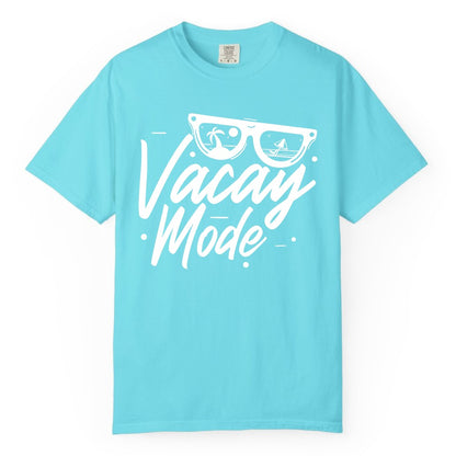 Vacay Mode Shirt - Beach Vacation Shirt for Summer Travel Adventures (Comfort Color) in Lagoon Blue - Vacay Mode Shirt - Sunglasses Beach Scene Summer Travel Tee