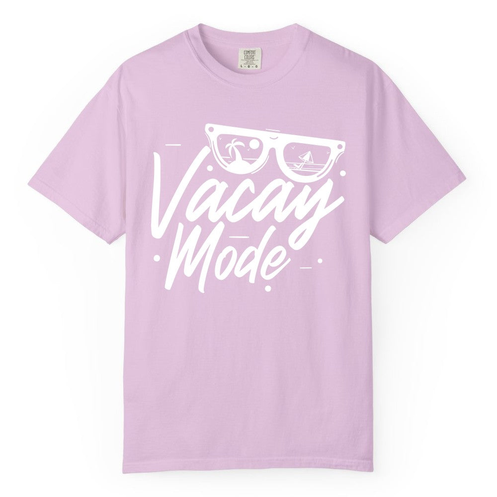 Vacay Mode Shirt - Beach Vacation Shirt for Summer Travel Adventures (Comfort Color) in Orchid - Vacay Mode Shirt - Sunglasses Beach Scene Summer Travel Tee