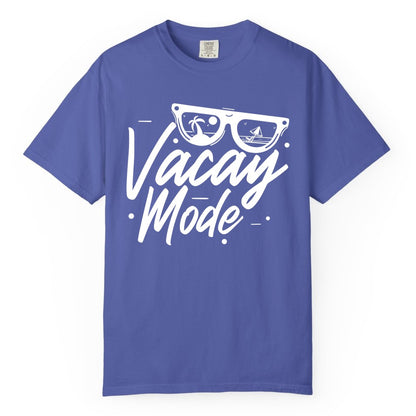Vacay Mode Shirt - Beach Vacation Shirt for Summer Travel Adventures (Comfort Color) in Periwinkle - Vacay Mode Shirt - Sunglasses Beach Scene Summer Travel Tee