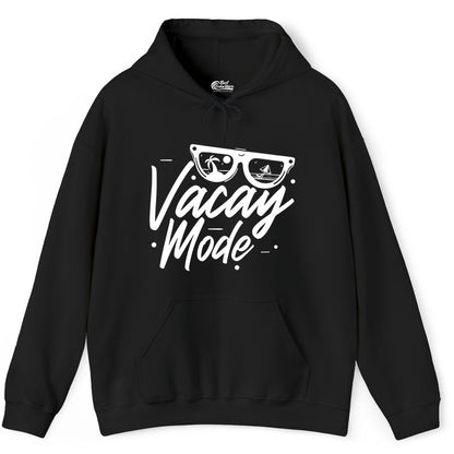 Vacay Mode Shirt - Beach Vacation Shirt for Summer Travel Adventures (Hoodie) in Black - Vacay Mode Shirt - Sunglasses Beach Scene Summer Travel Tee