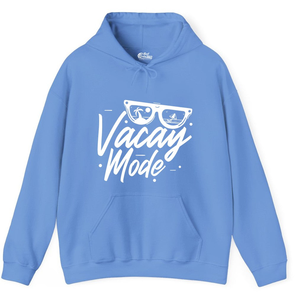 Vacay Mode Shirt - Beach Vacation Shirt for Summer Travel Adventures (Hoodie) in Carolina Blue - Vacay Mode Shirt - Sunglasses Beach Scene Summer Travel Tee