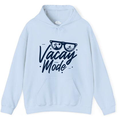 Vacay Mode Shirt - Beach Vacation Shirt for Summer Travel Adventures (Hoodie) in Light Blue - Vacay Mode Shirt - Sunglasses Beach Scene Summer Travel Tee