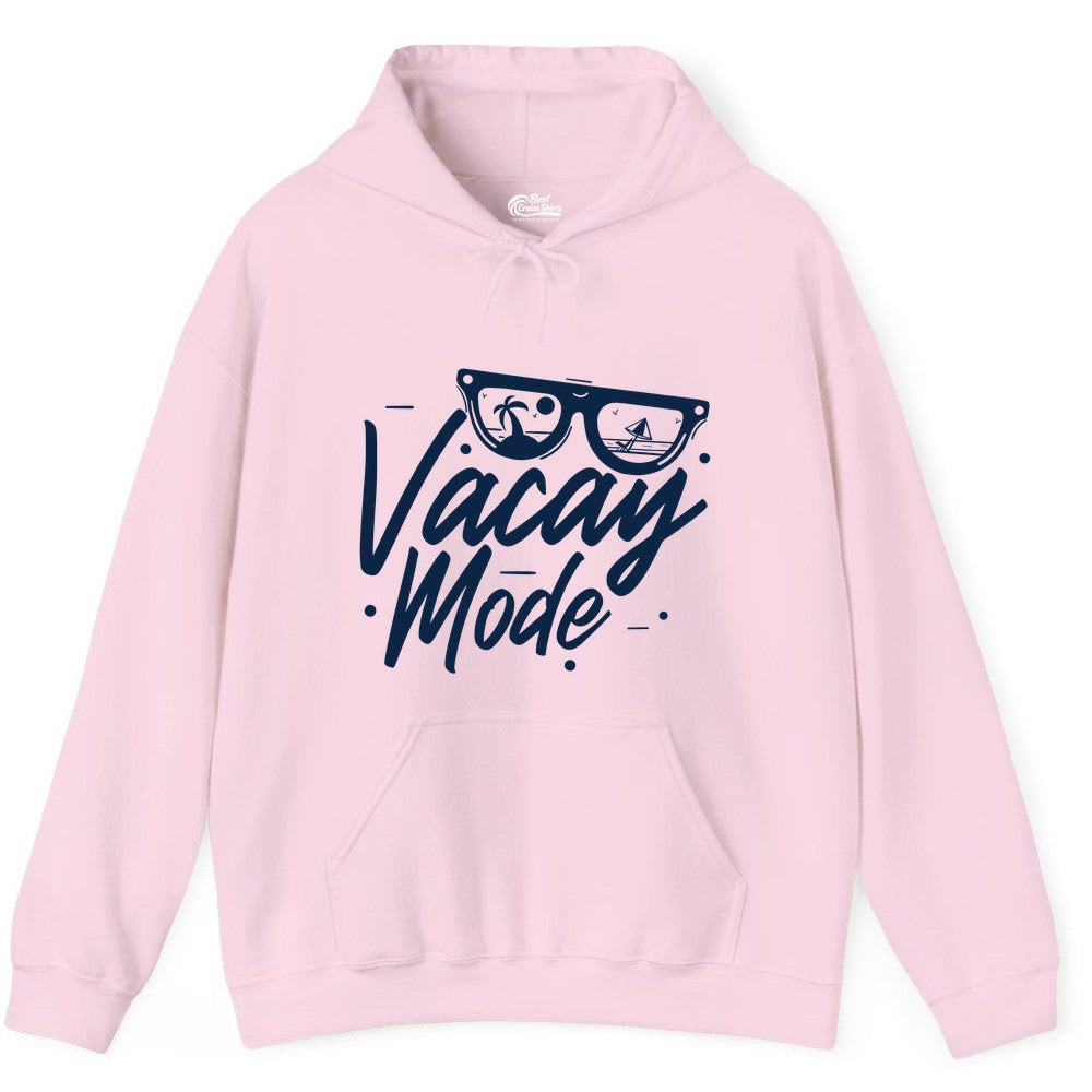 Vacay Mode Shirt - Beach Vacation Shirt for Summer Travel Adventures (Hoodie) in Light Pink - Vacay Mode Shirt - Sunglasses Beach Scene Summer Travel Tee