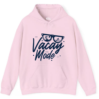 Vacay Mode Shirt - Beach Vacation Shirt for Summer Travel Adventures (Hoodie) in Light Pink - Vacay Mode Shirt - Sunglasses Beach Scene Summer Travel Tee