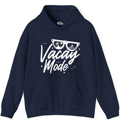 Vacay Mode Shirt - Beach Vacation Shirt for Summer Travel Adventures (Hoodie) in Navy - Vacay Mode Shirt - Sunglasses Beach Scene Summer Travel Tee