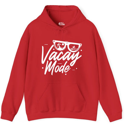 Vacay Mode Shirt - Beach Vacation Shirt for Summer Travel Adventures (Hoodie) in Red - Vacay Mode Shirt - Sunglasses Beach Scene Summer Travel Tee