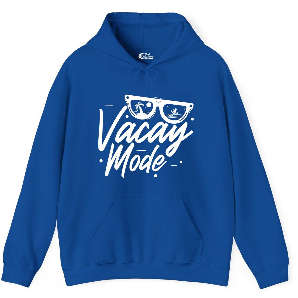 Vacay Mode Shirt - Beach Vacation Shirt for Summer Travel Adventures (Hoodie) in Royal - Vacay Mode Shirt - Sunglasses Beach Scene Summer Travel Tee
