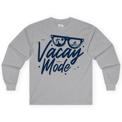Vacay Mode Shirt - Beach Vacation Shirt for Summer Travel Adventures (Long Sleeve) in Sport Grey - Vacay Mode Shirt - Sunglasses Beach Scene Summer Travel Tee