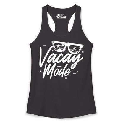 Vacay Mode Shirt - Beach Vacation Shirt for Summer Travel Adventures (Ladies Tank) in Black - Vacay Mode Shirt - Sunglasses Beach Scene Summer Travel Tee
