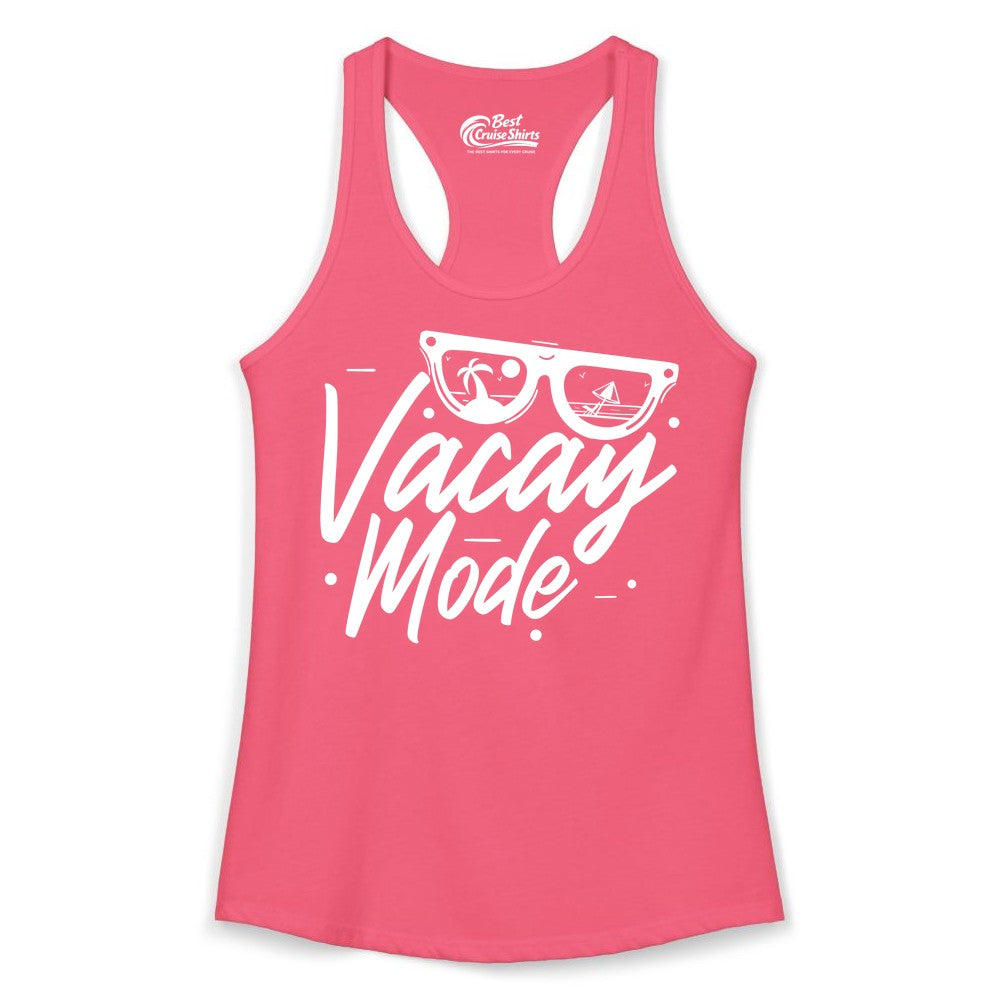 Vacay Mode Shirt - Beach Vacation Shirt for Summer Travel Adventures (Ladies Tank) in Hot Pink - Vacay Mode Shirt - Sunglasses Beach Scene Summer Travel Tee