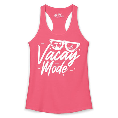Vacay Mode Shirt - Beach Vacation Shirt for Summer Travel Adventures (Ladies Tank) in Hot Pink - Vacay Mode Shirt - Sunglasses Beach Scene Summer Travel Tee