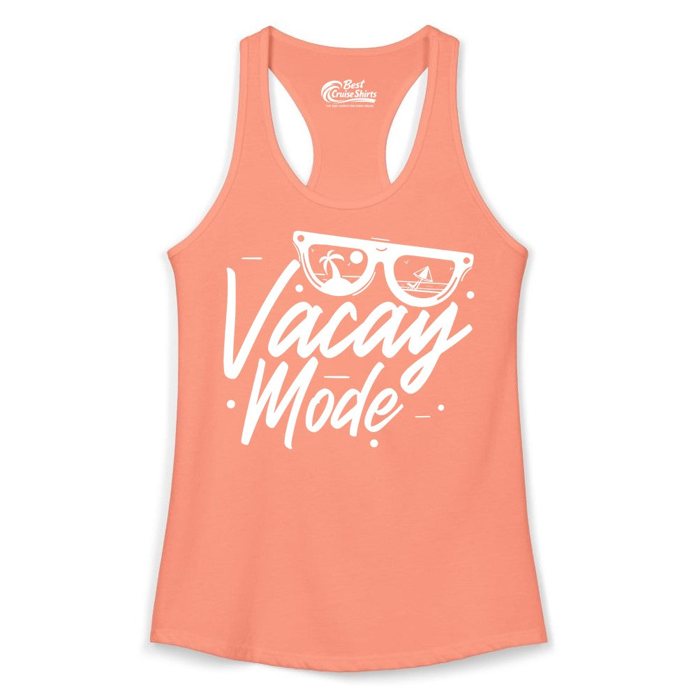 Vacay Mode Shirt - Beach Vacation Shirt for Summer Travel Adventures (Ladies Tank) in Solid Light Orange - Vacay Mode Shirt - Sunglasses Beach Scene Summer Travel Tee