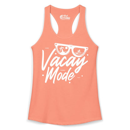 Vacay Mode Shirt - Beach Vacation Shirt for Summer Travel Adventures (Ladies Tank) in Solid Light Orange - Vacay Mode Shirt - Sunglasses Beach Scene Summer Travel Tee