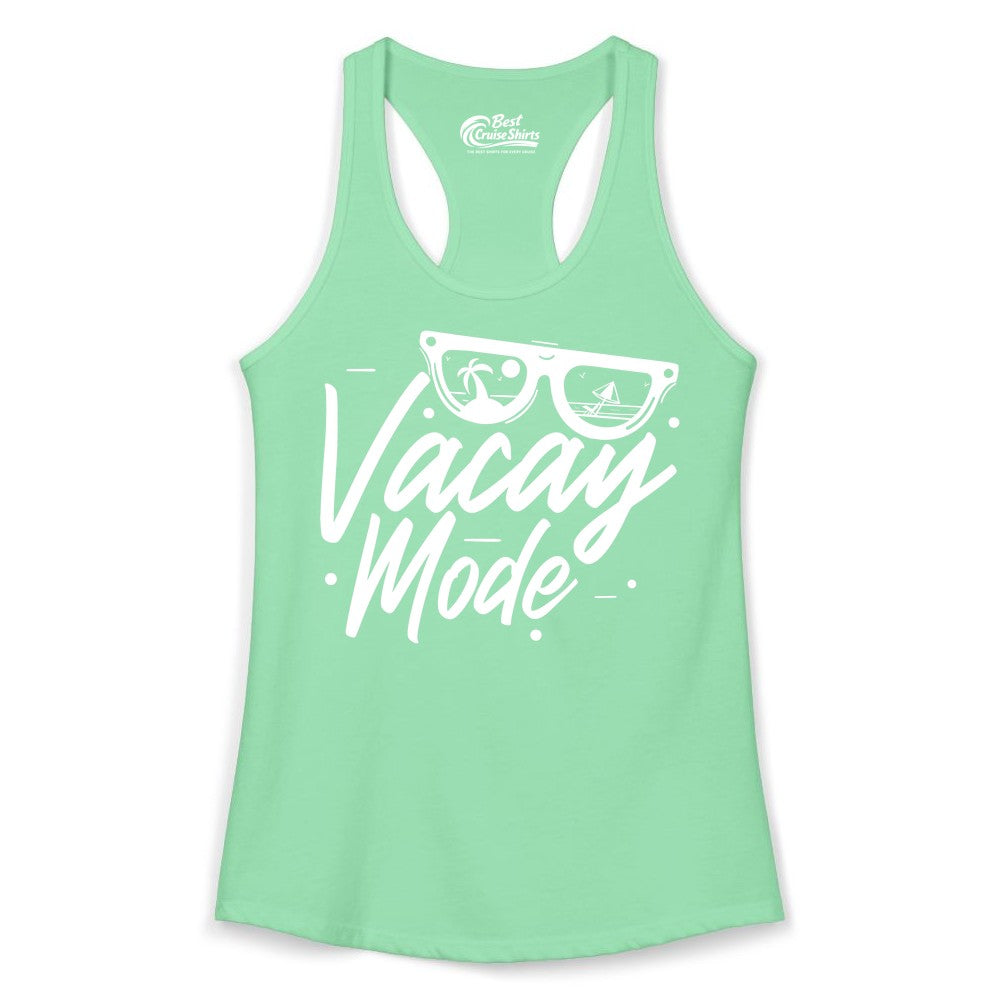 Vacay Mode Shirt - Beach Vacation Shirt for Summer Travel Adventures (Ladies Tank) in Solid Mint - Vacay Mode Shirt - Sunglasses Beach Scene Summer Travel Tee