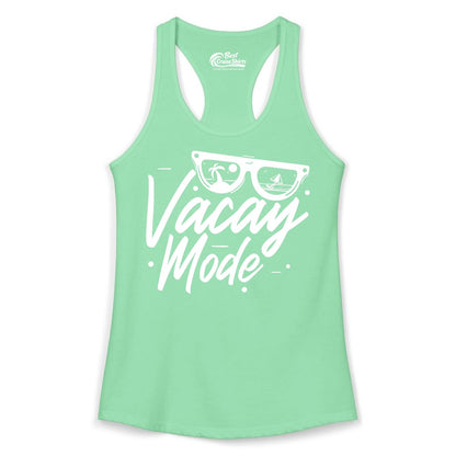 Vacay Mode Shirt - Beach Vacation Shirt for Summer Travel Adventures (Ladies Tank) in Solid Mint - Vacay Mode Shirt - Sunglasses Beach Scene Summer Travel Tee