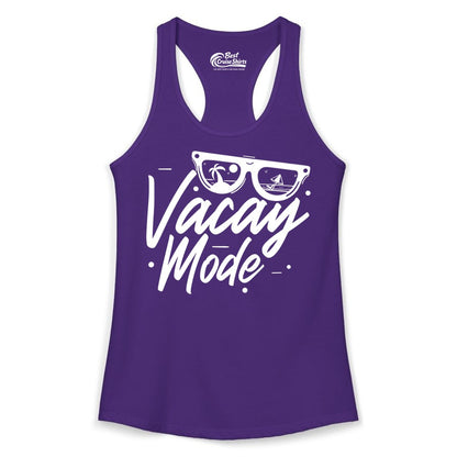 Vacay Mode Shirt - Beach Vacation Shirt for Summer Travel Adventures (Ladies Tank) in Solid Purple Rush - Vacay Mode Shirt - Sunglasses Beach Scene Summer Travel Tee