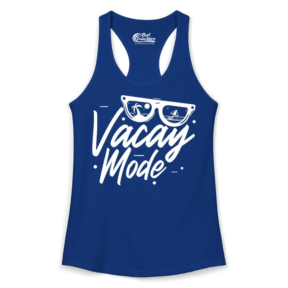 Vacay Mode Shirt - Beach Vacation Shirt for Summer Travel Adventures (Ladies Tank) in Solid Royal - Vacay Mode Shirt - Sunglasses Beach Scene Summer Travel Tee