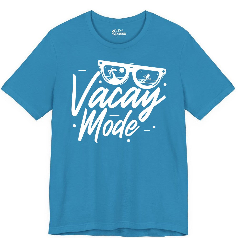 Vacay Mode Shirt - Beach Vacation Shirt for Summer Travel Adventures (Premium Tee) in Aqua - Vacay Mode Shirt - Sunglasses Beach Scene Summer Travel Tee