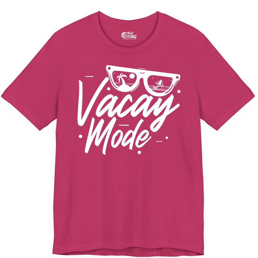 Vacay Mode Shirt - Beach Vacation Shirt for Summer Travel Adventures (Premium Tee) in Berry - Vacay Mode Shirt - Sunglasses Beach Scene Summer Travel Tee