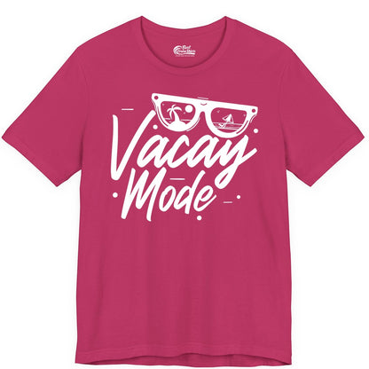 Vacay Mode Shirt - Beach Vacation Shirt for Summer Travel Adventures (Premium Tee) in Berry - Vacay Mode Shirt - Sunglasses Beach Scene Summer Travel Tee