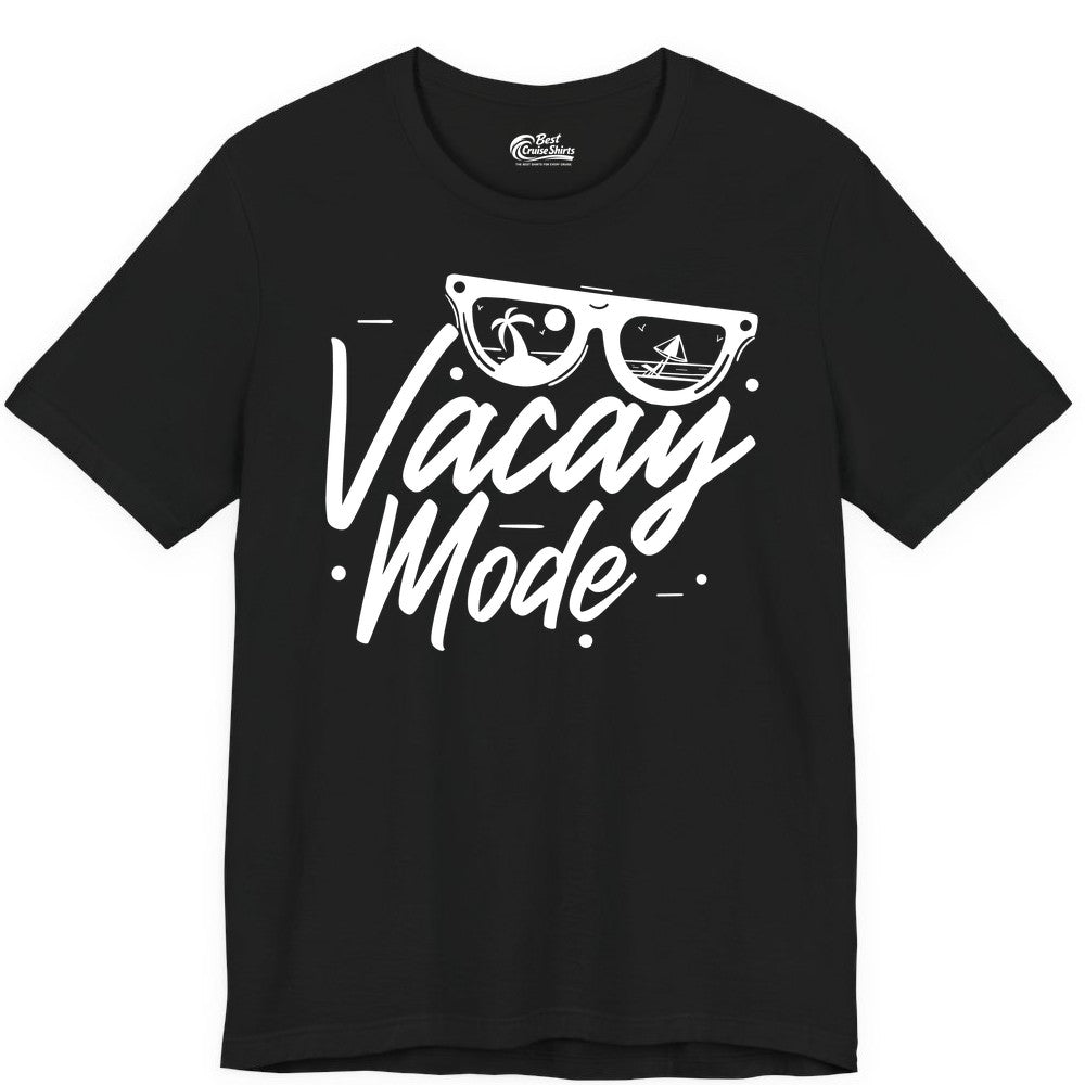 Vacay Mode Shirt - Beach Vacation Shirt for Summer Travel Adventures (Premium Tee) in Black - Vacay Mode Shirt - Sunglasses Beach Scene Summer Travel Tee