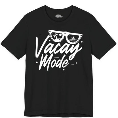 Vacay Mode Shirt - Beach Vacation Shirt for Summer Travel Adventures (Premium Tee) in Black - Vacay Mode Shirt - Sunglasses Beach Scene Summer Travel Tee
